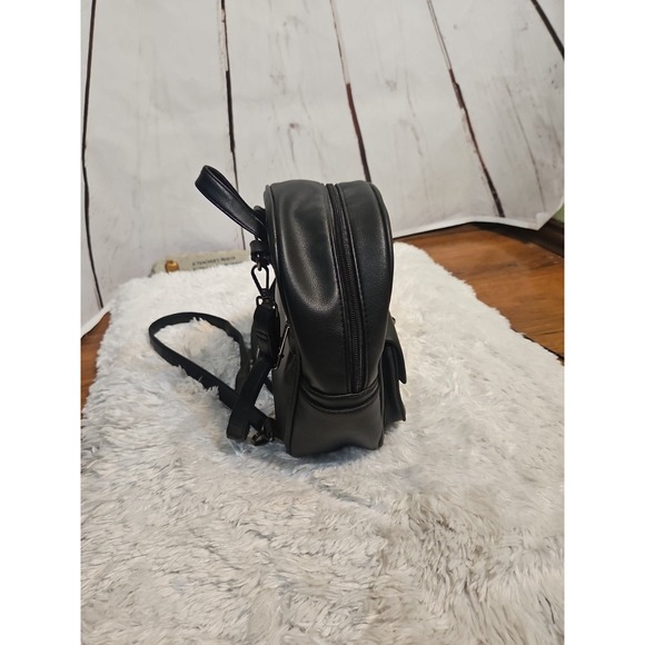 ECOSUSI Black Faux Leather Mini Backpack Convertible Straps Flap Pocket - Picture 2 of 13